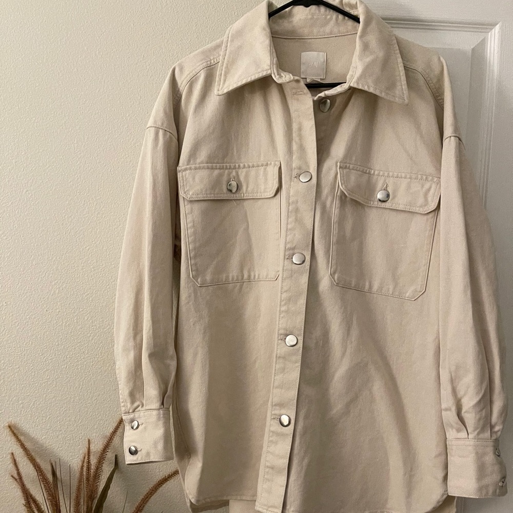 H&M Beige Oversized Button Down Shirt